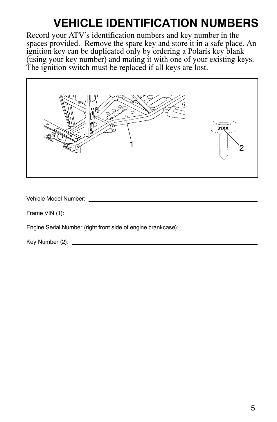 Vehicle identification numbers | Polaris Scrambler 9921298 User Manual | Page 8 / 129