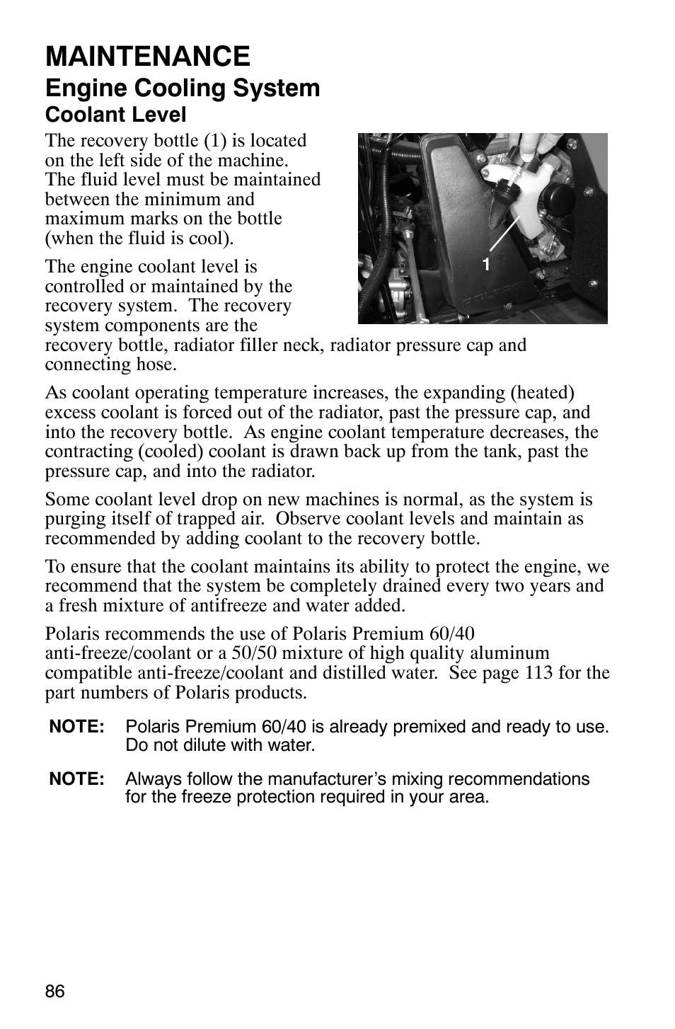 Maintenance, Engine cooling system | Polaris Scrambler 9921298 User Manual | Page 89 / 129