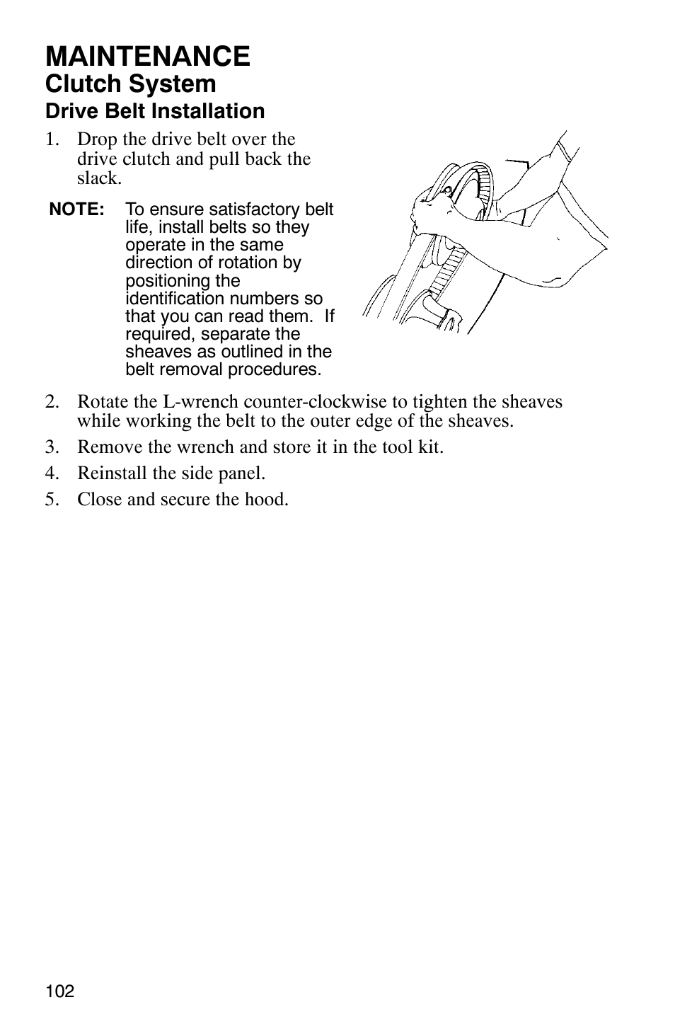 Maintenance, Clutch system | Polaris 700 Fusion User Manual | Page 105 / 139