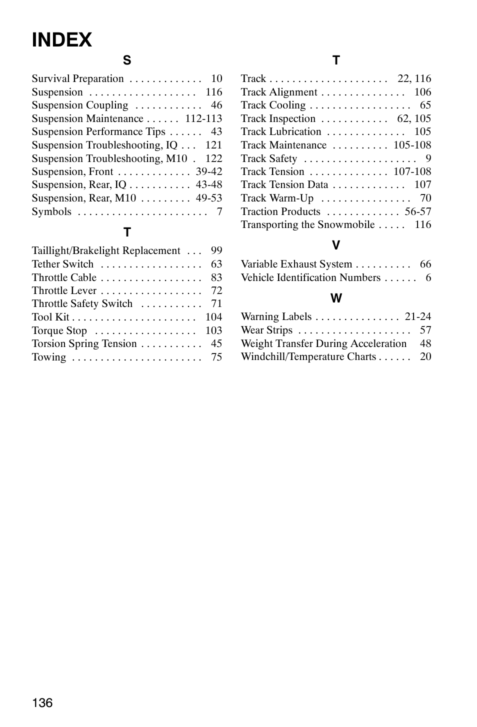 Index | Polaris 700 Fusion User Manual | Page 139 / 139