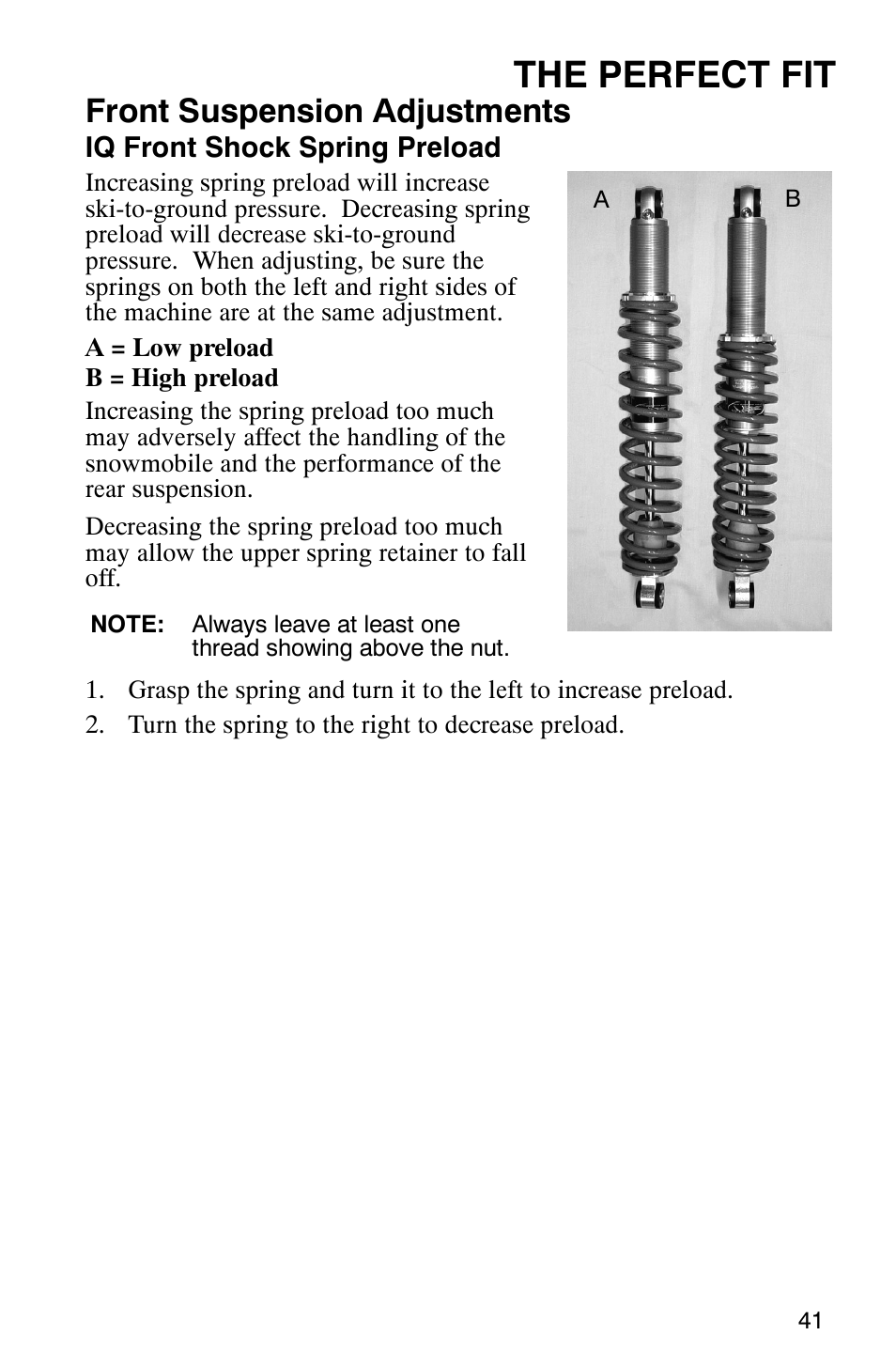 The perfect fit, Front suspension adjustments | Polaris 700 Fusion User Manual | Page 44 / 139