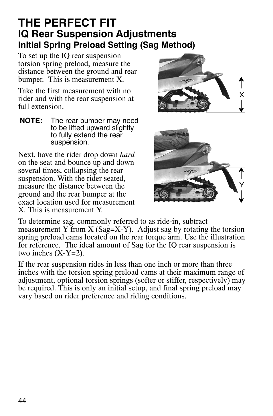 The perfect fit, Iq rear suspension adjustments | Polaris 700 Fusion User Manual | Page 47 / 139