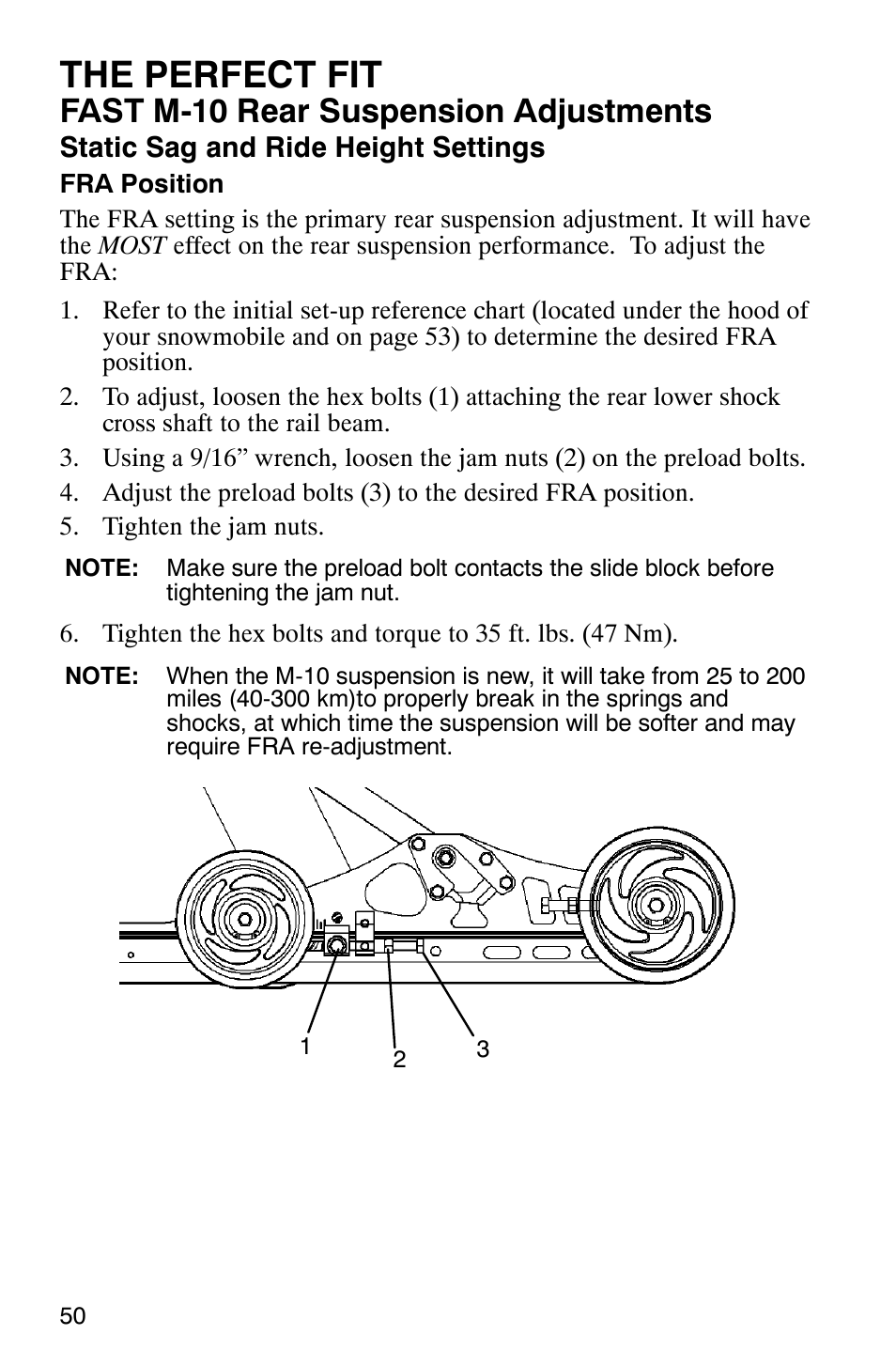 The perfect fit, Fast m-10 rear suspension adjustments | Polaris 700 Fusion User Manual | Page 53 / 139
