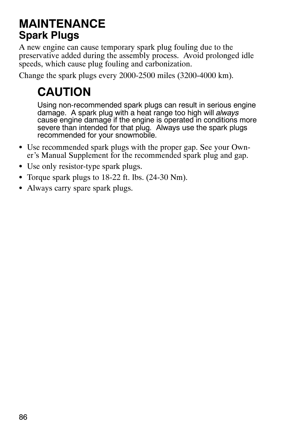 Maintenance, Caution, Spark plugs | Polaris 700 Fusion User Manual | Page 89 / 139