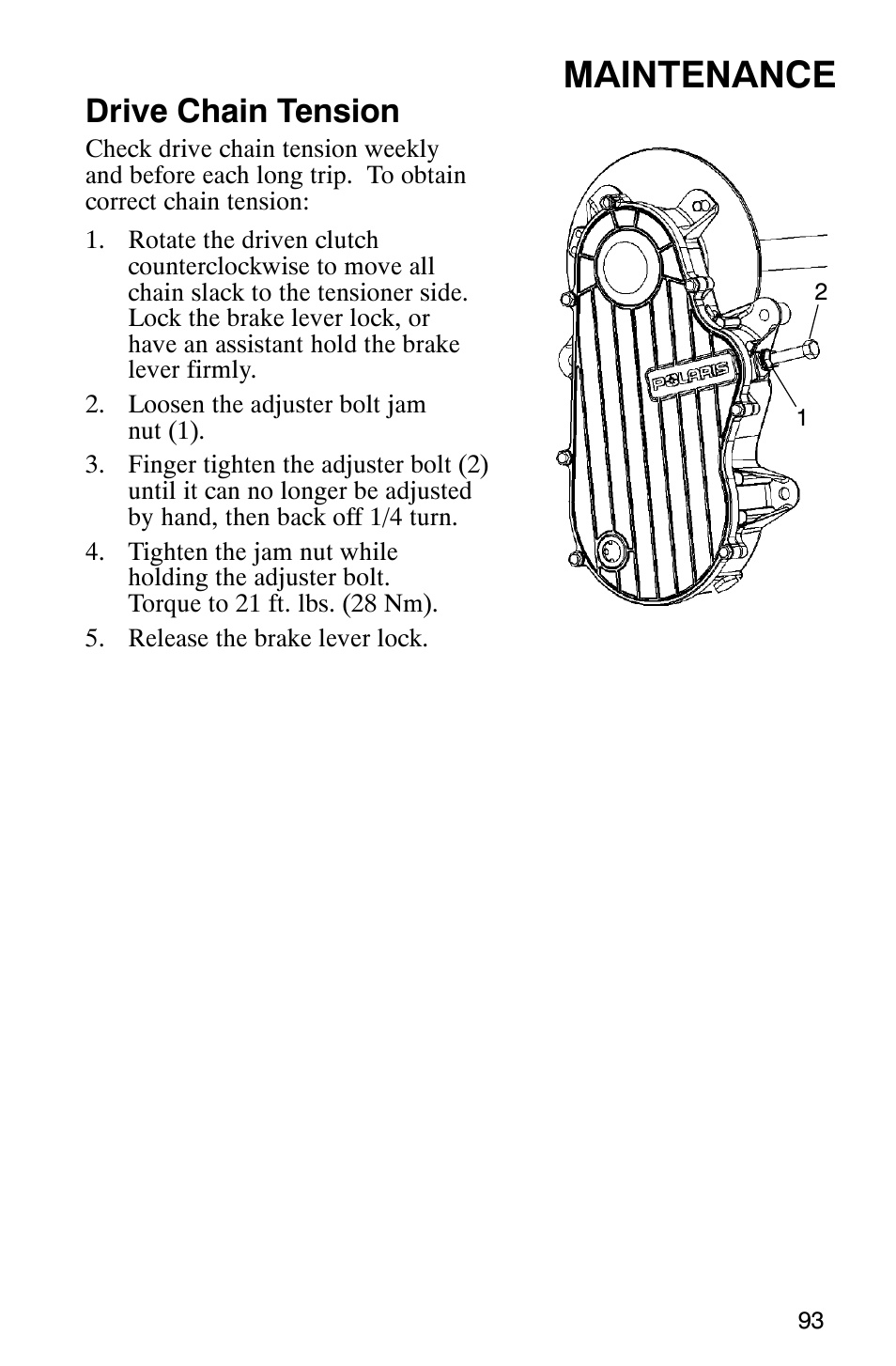 Maintenance, Drive chain tension | Polaris 700 Fusion User Manual | Page 96 / 139