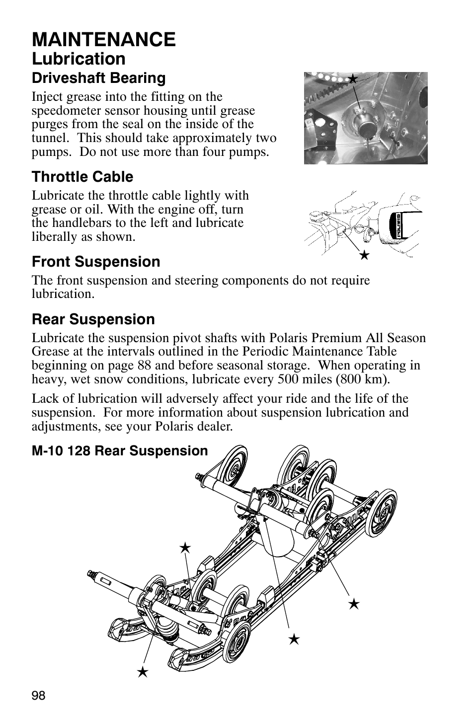 Maintenance, Lubrication | Polaris FST Touring User Manual | Page 101 / 157