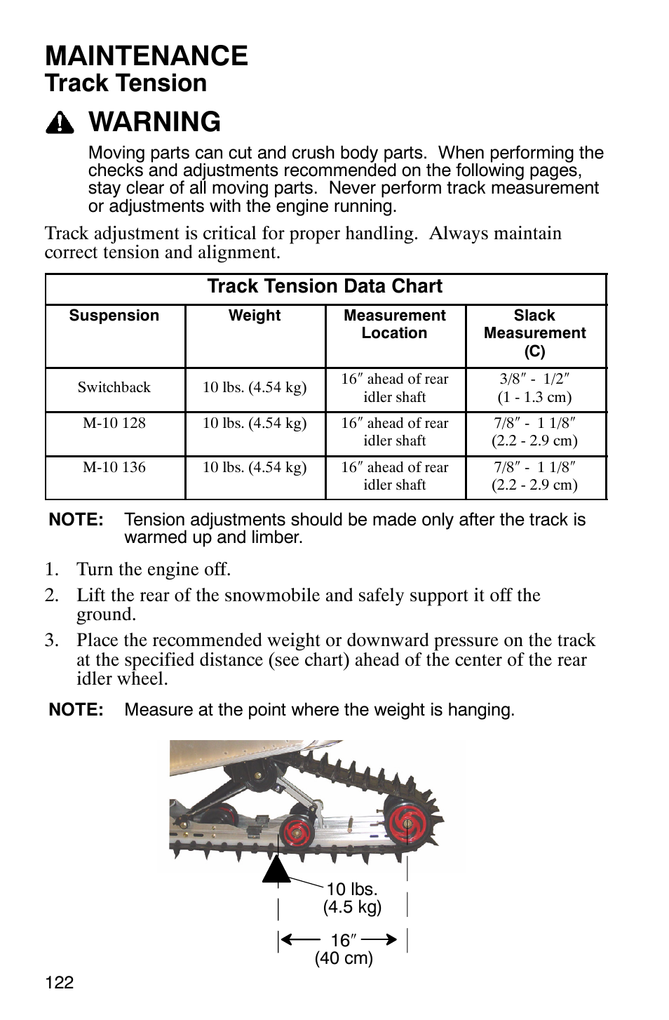 Maintenance, Warning, Track tension | Polaris FST Touring User Manual | Page 125 / 157