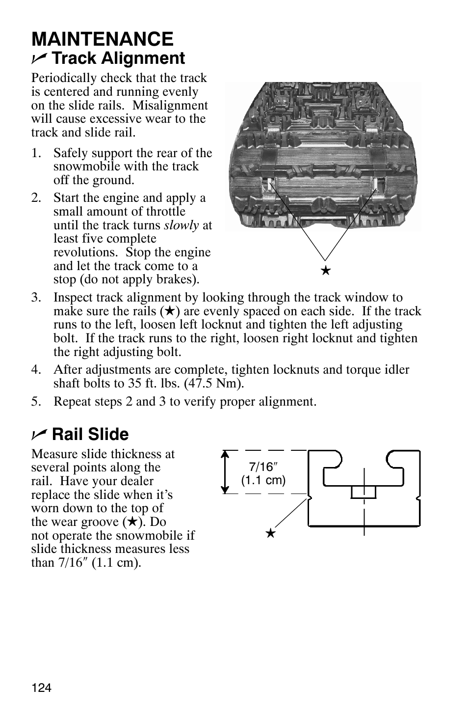 Maintenance, Ntrack alignment, Nrail slide | Polaris FST Touring User Manual | Page 127 / 157