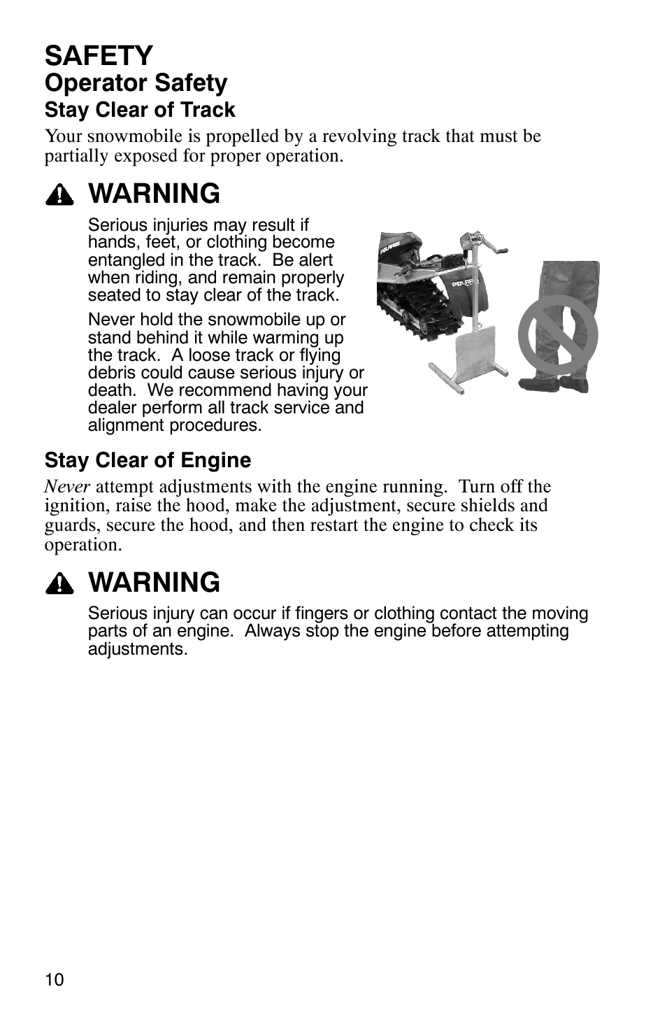 Safety, Warning, Operator safety | Polaris FST Touring User Manual | Page 13 / 157