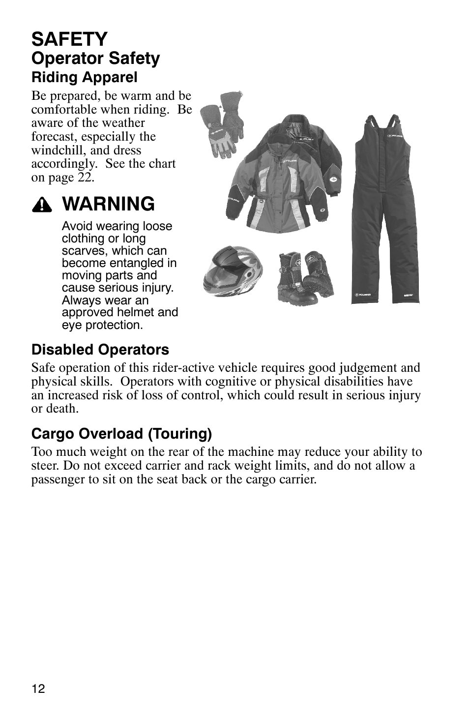 Safety, Warning, Operator safety | Polaris FST Touring User Manual | Page 15 / 157
