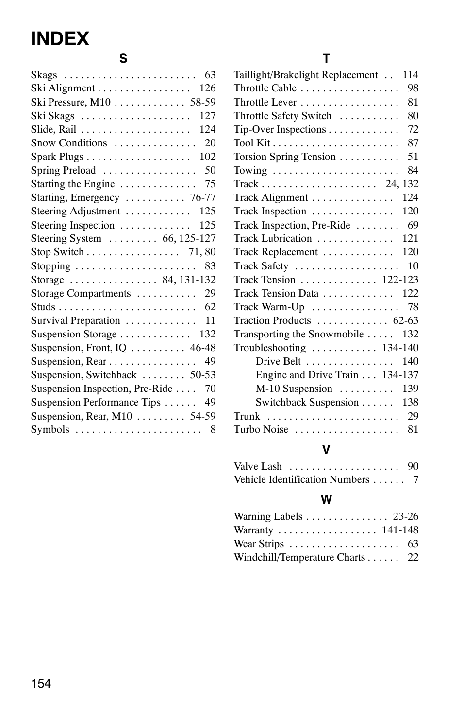 Index | Polaris FST Touring User Manual | Page 157 / 157