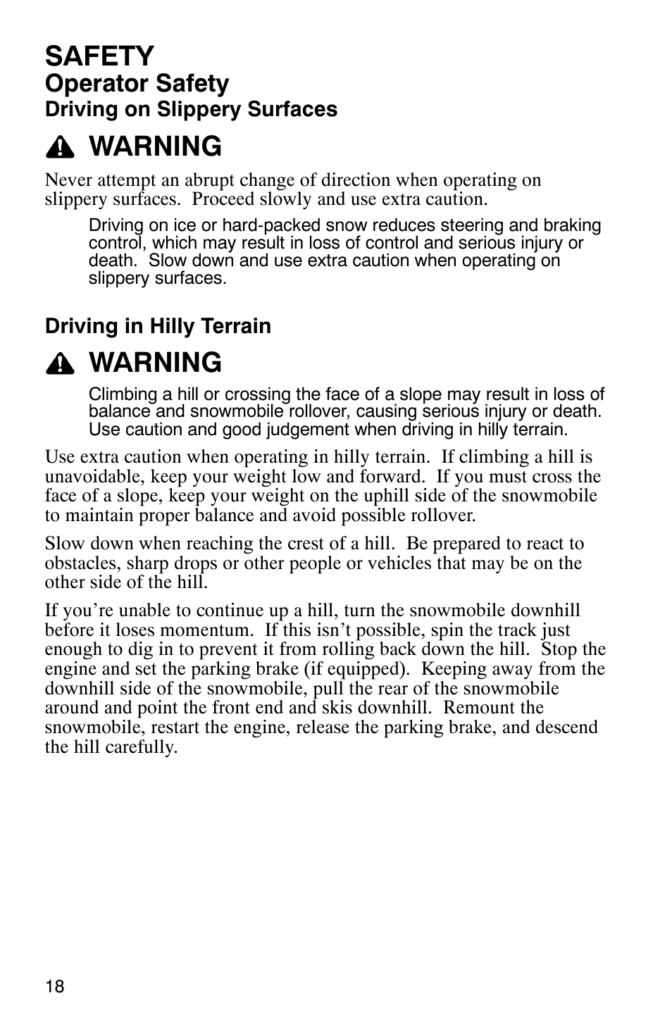 Safety, Warning, Operator safety | Polaris FST Touring User Manual | Page 21 / 157