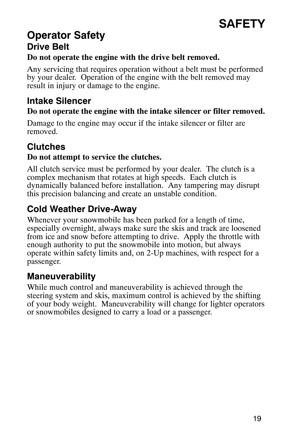 Safety, Operator safety | Polaris FST Touring User Manual | Page 22 / 157