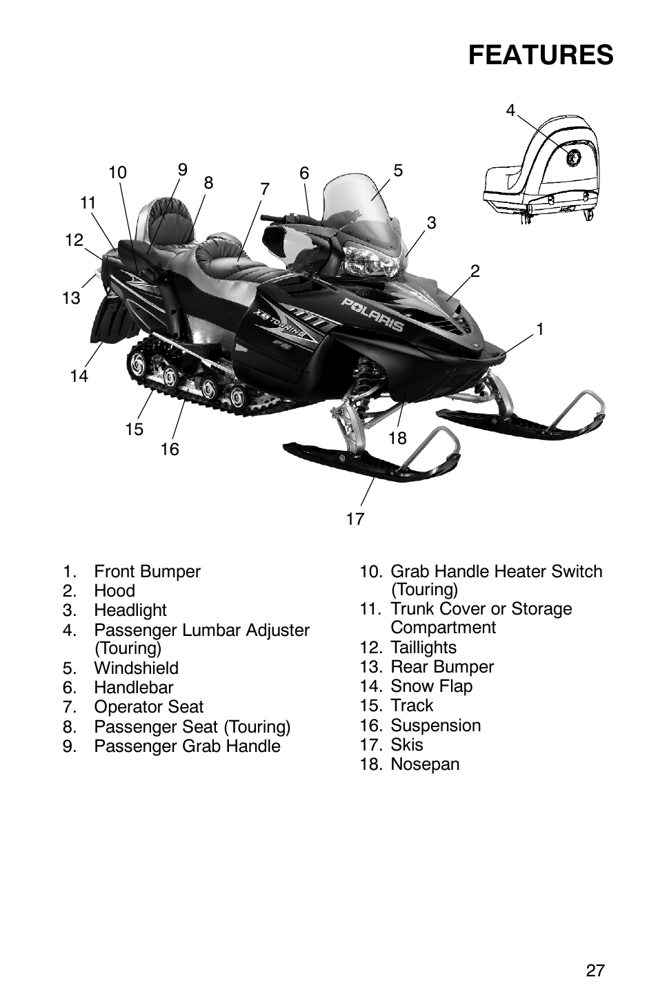 Features | Polaris FST Touring User Manual | Page 30 / 157