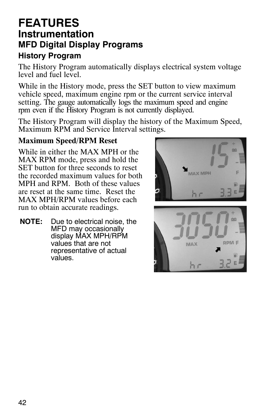 Features, Instrumentation | Polaris FST Touring User Manual | Page 45 / 157