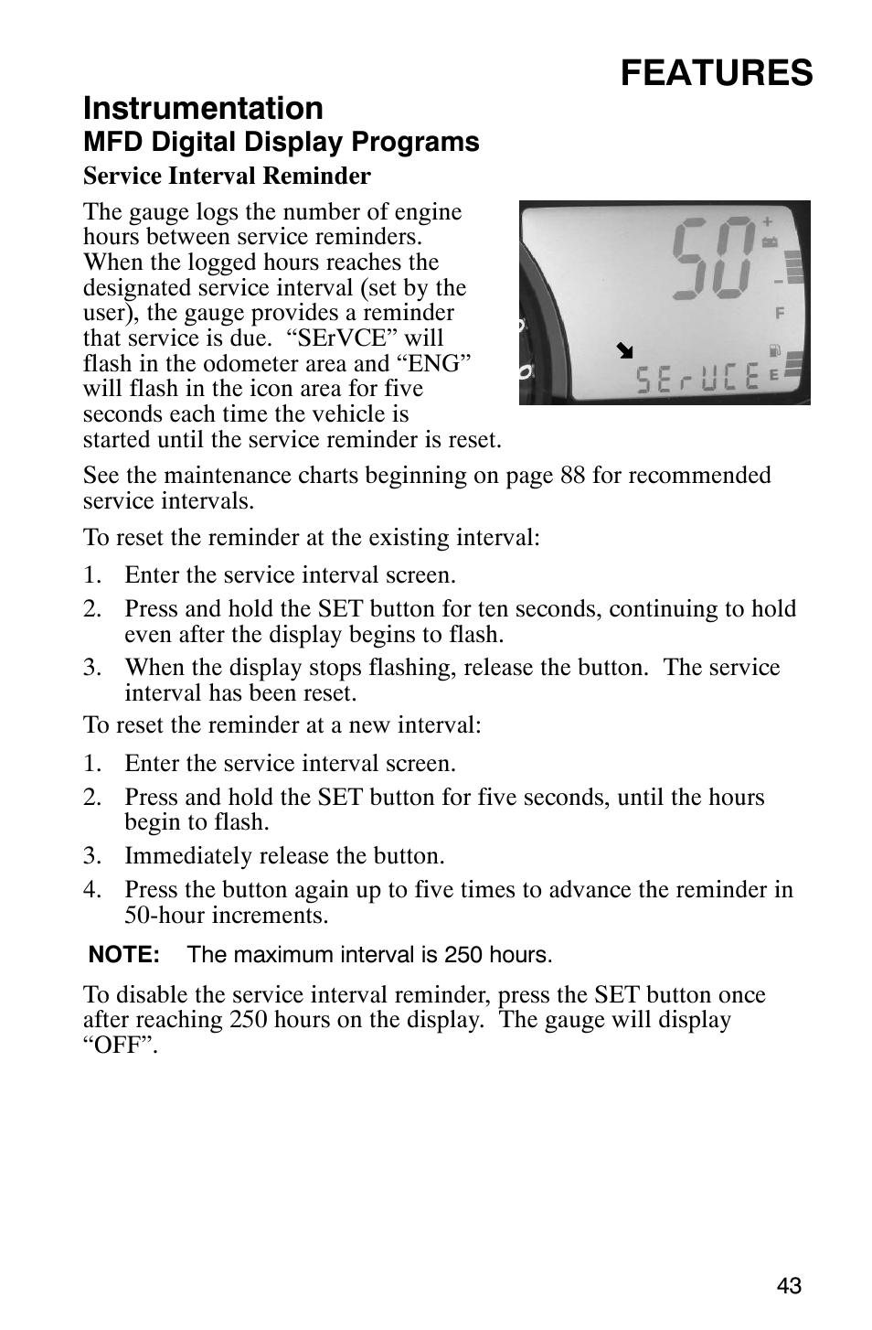 Features, Instrumentation | Polaris FST Touring User Manual | Page 46 / 157