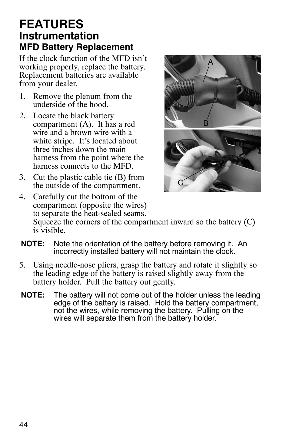Features, Instrumentation | Polaris FST Touring User Manual | Page 47 / 157