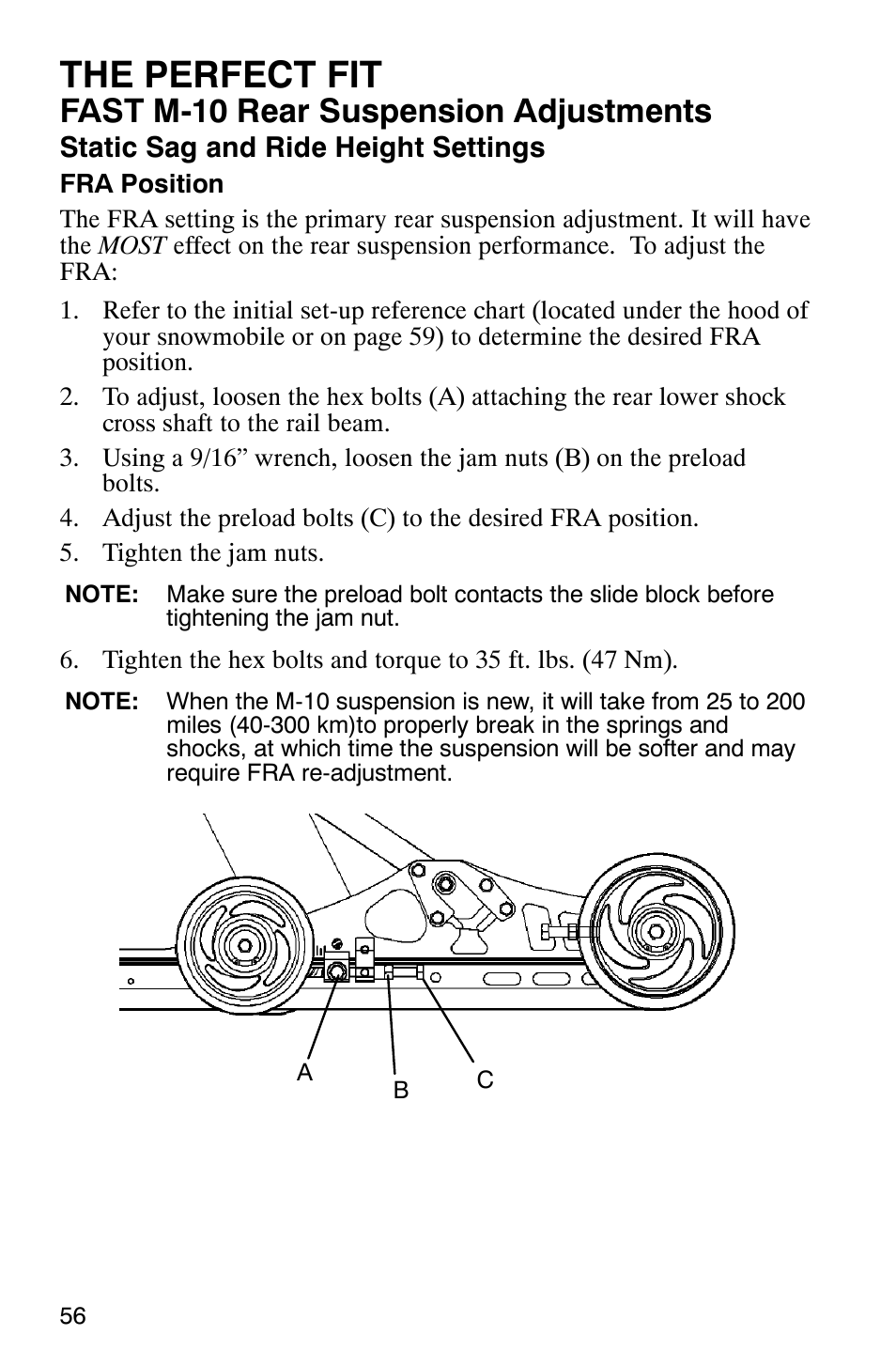 The perfect fit, Fast m-10 rear suspension adjustments | Polaris FST Touring User Manual | Page 59 / 157