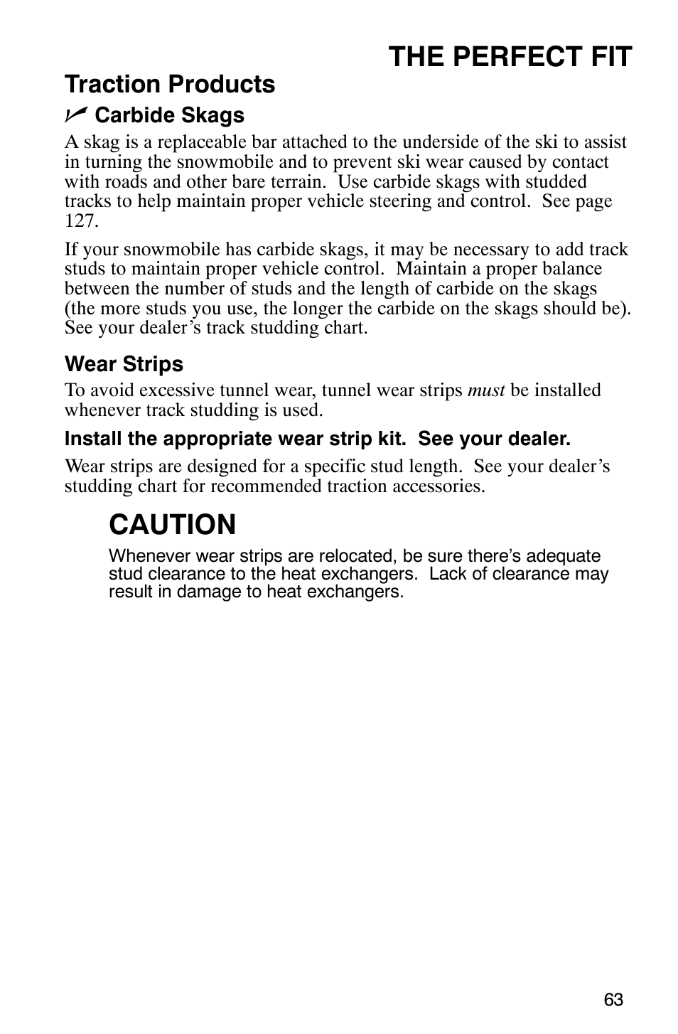 The perfect fit, Caution, Traction products n | Polaris FST Touring User Manual | Page 66 / 157