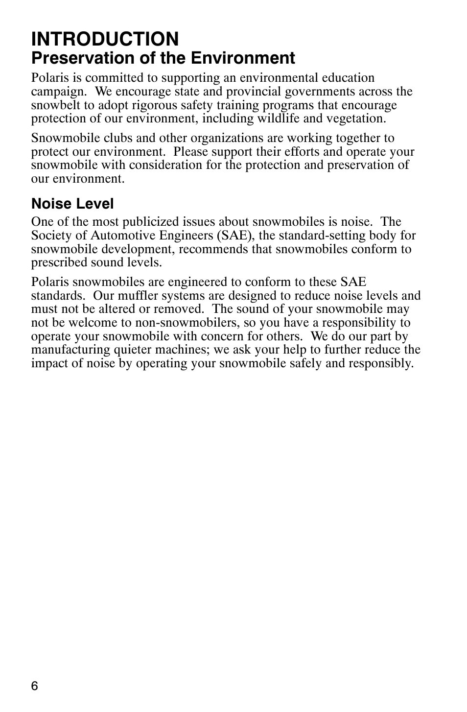 Introduction, Preservation of the environment | Polaris FST Touring User Manual | Page 9 / 157