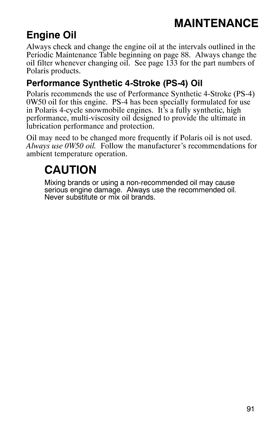 Maintenance, Caution, Engine oil | Polaris FST Touring User Manual | Page 94 / 157