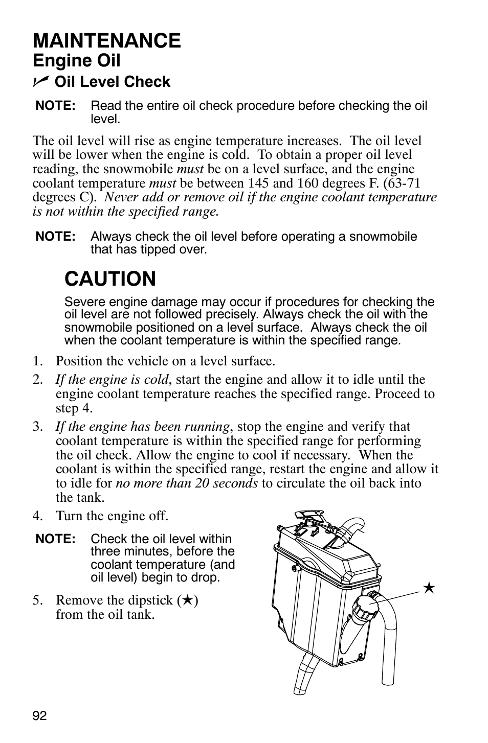 Maintenance, Caution, Engine oil n | Polaris FST Touring User Manual | Page 95 / 157