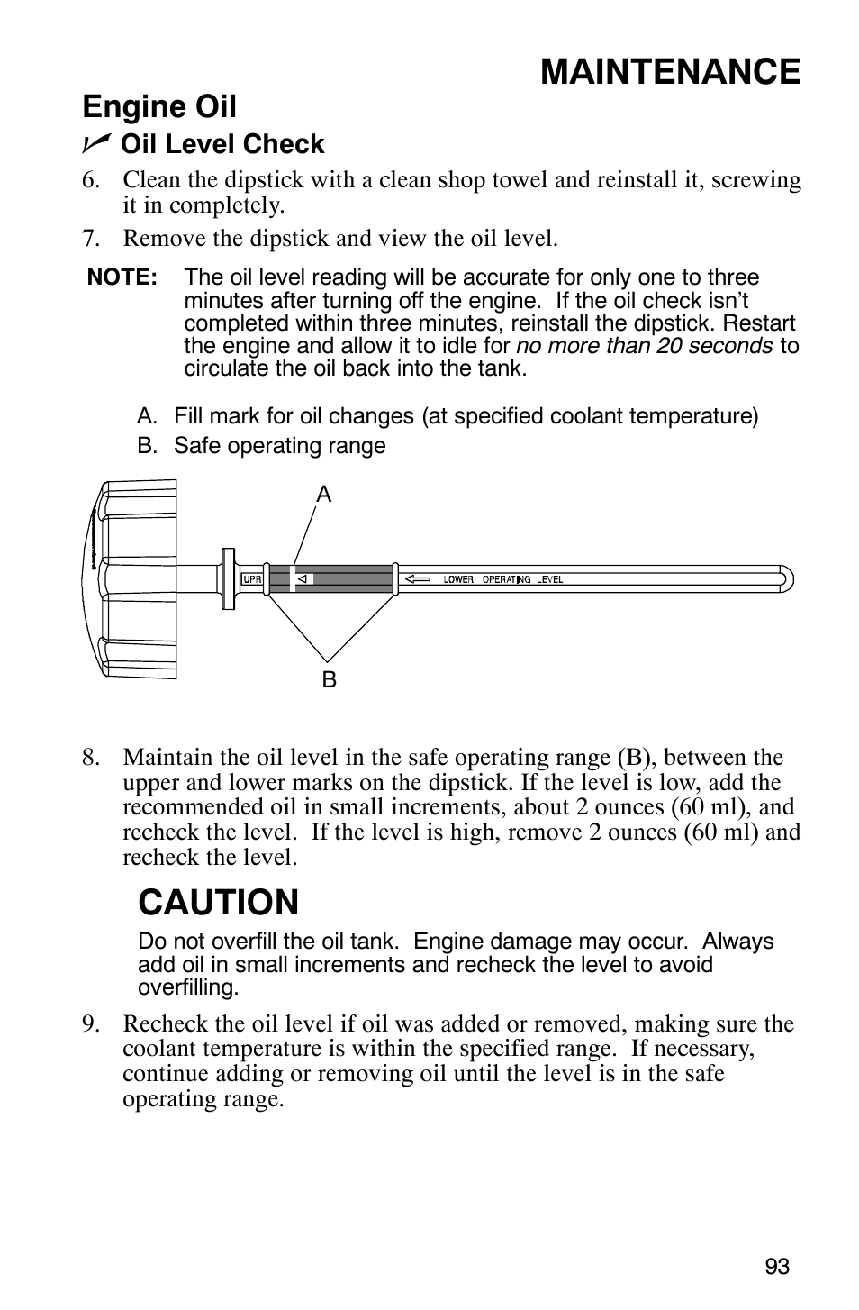 Maintenance, Caution, Engine oil n | Polaris FST Touring User Manual | Page 96 / 157
