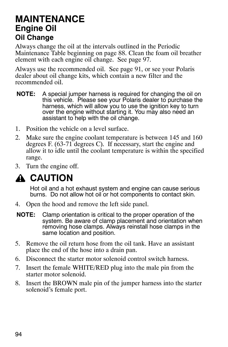 Maintenance, Caution, Engine oil | Polaris FST Touring User Manual | Page 97 / 157