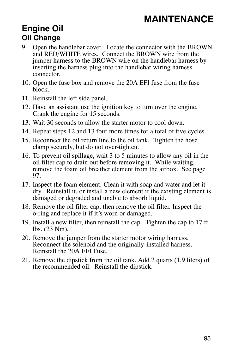 Maintenance, Engine oil | Polaris FST Touring User Manual | Page 98 / 157
