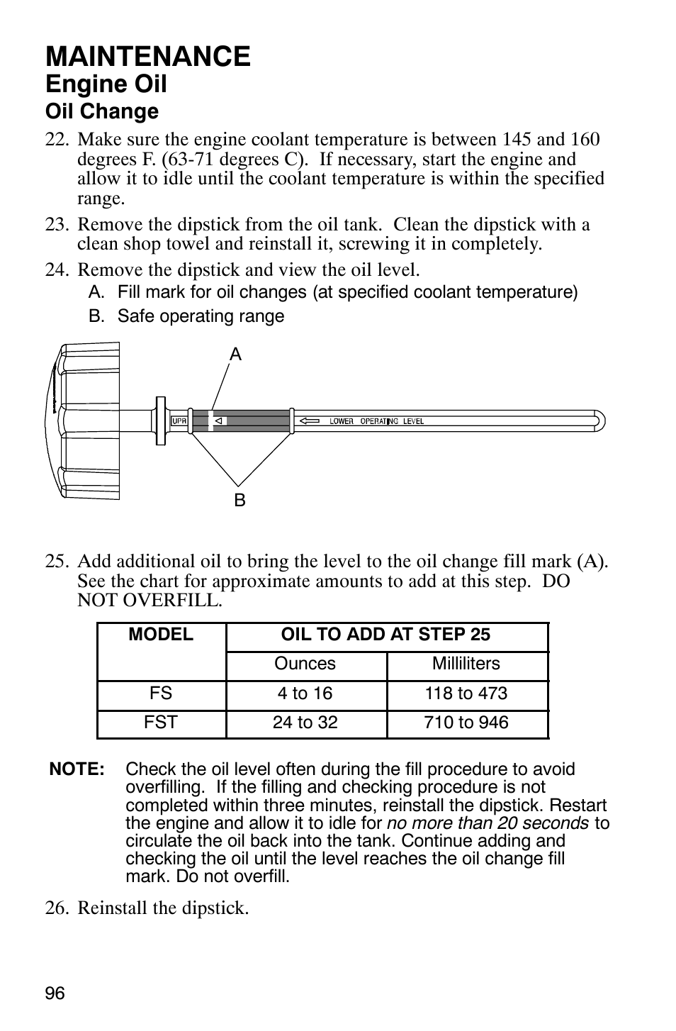 Maintenance, Engine oil, Oil change | Polaris FST Touring User Manual | Page 99 / 157