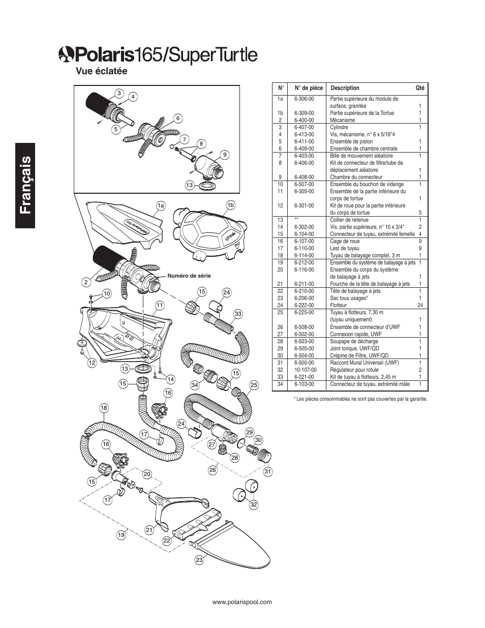 Français, Vue éclatée | Polaris SUPER TURTLE 65 User Manual | Page 16 / 52