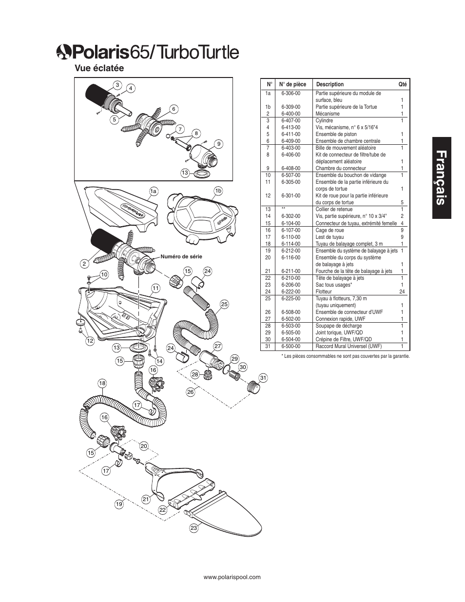 Français, Vue éclatée | Polaris SUPER TURTLE 65 User Manual | Page 17 / 52