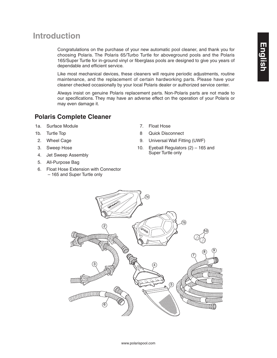 Introduction, English, Polaris complete cleaner | Polaris SUPER TURTLE 65 User Manual | Page 3 / 52