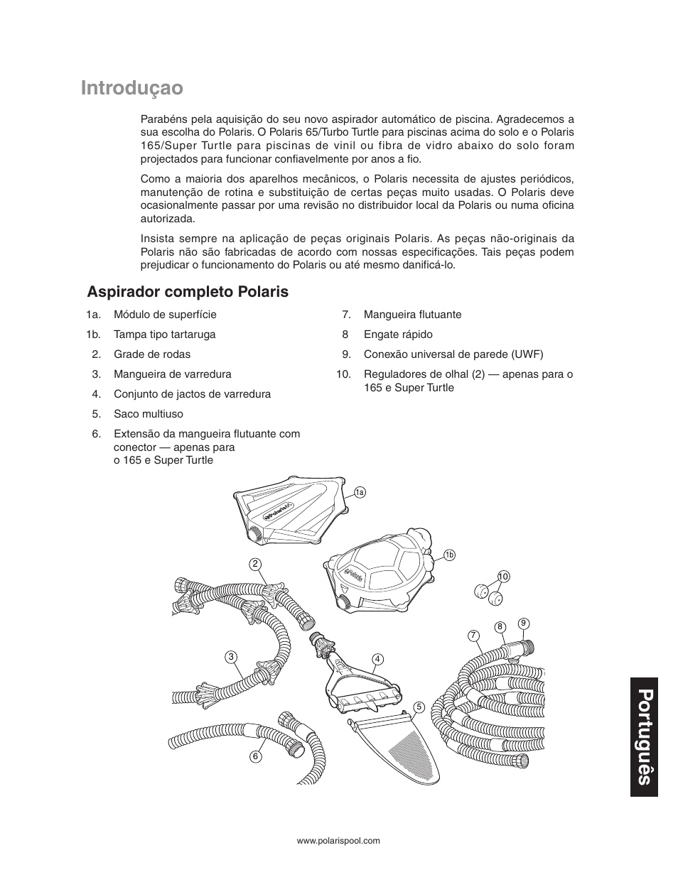 Introduçao, Por tuguês, Aspirador completo polaris | Polaris SUPER TURTLE 65 User Manual | Page 43 / 52