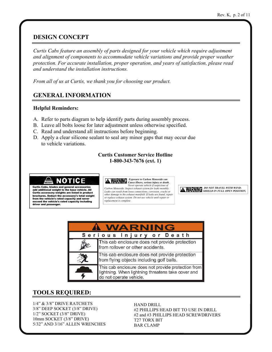 Design concept, General information, Tools required | Helpful reminders | Polaris Cab User Manual | Page 2 / 11