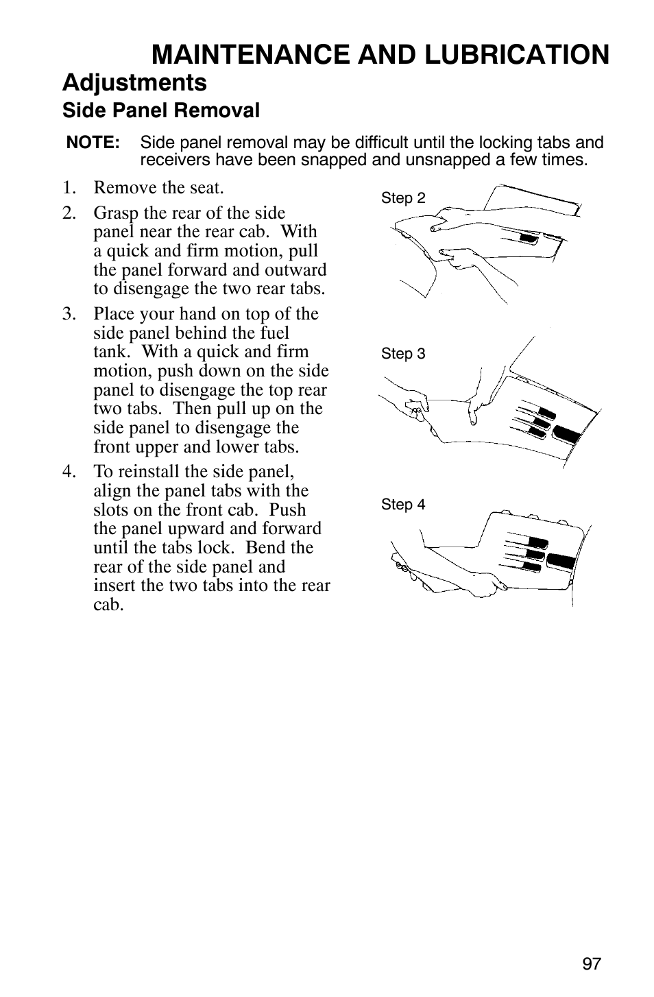 Maintenance and lubrication, Adjustments | Polaris ATP 330 4x4 User Manual | Page 100 / 140