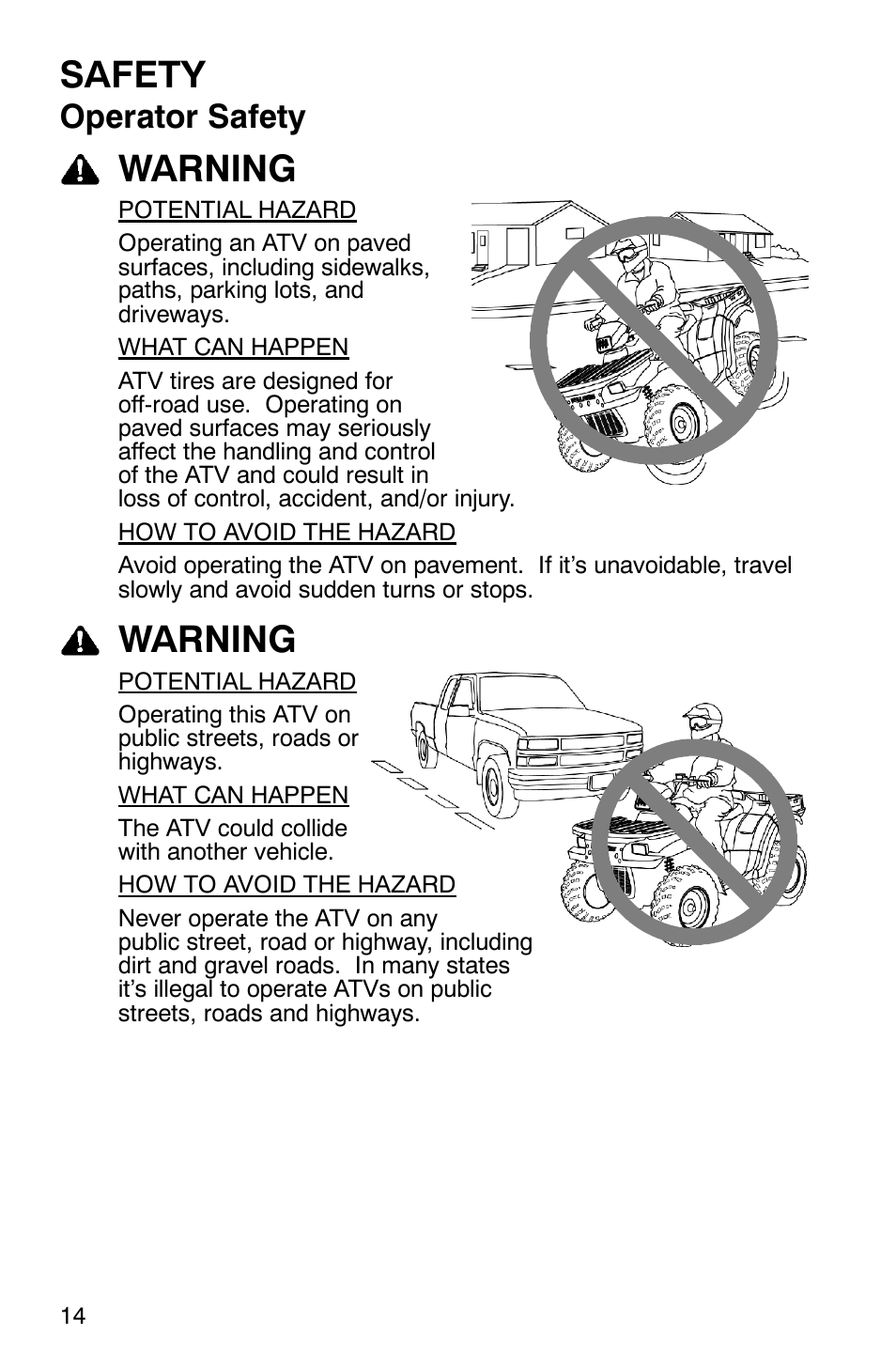 Safety, Warning, Operator safety | Polaris ATP 330 4x4 User Manual | Page 17 / 140