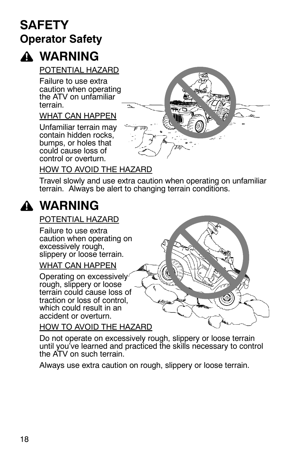 Safety, Warning, Operator safety | Polaris ATP 330 4x4 User Manual | Page 21 / 140