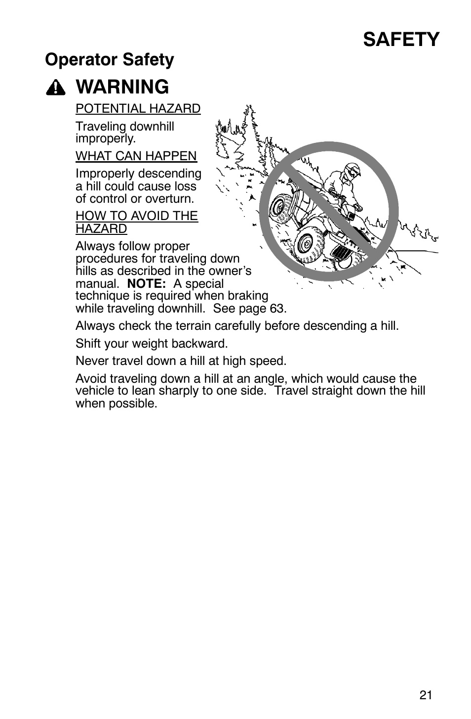 Safety, Warning, Operator safety | Polaris ATP 330 4x4 User Manual | Page 24 / 140