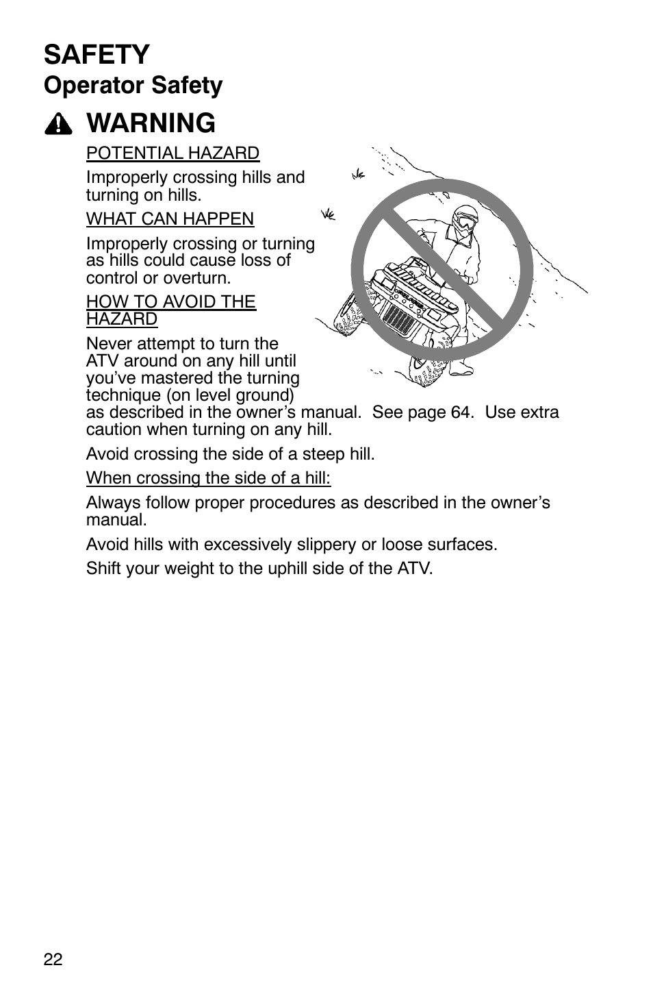 Safety, Warning, Operator safety | Polaris ATP 330 4x4 User Manual | Page 25 / 140