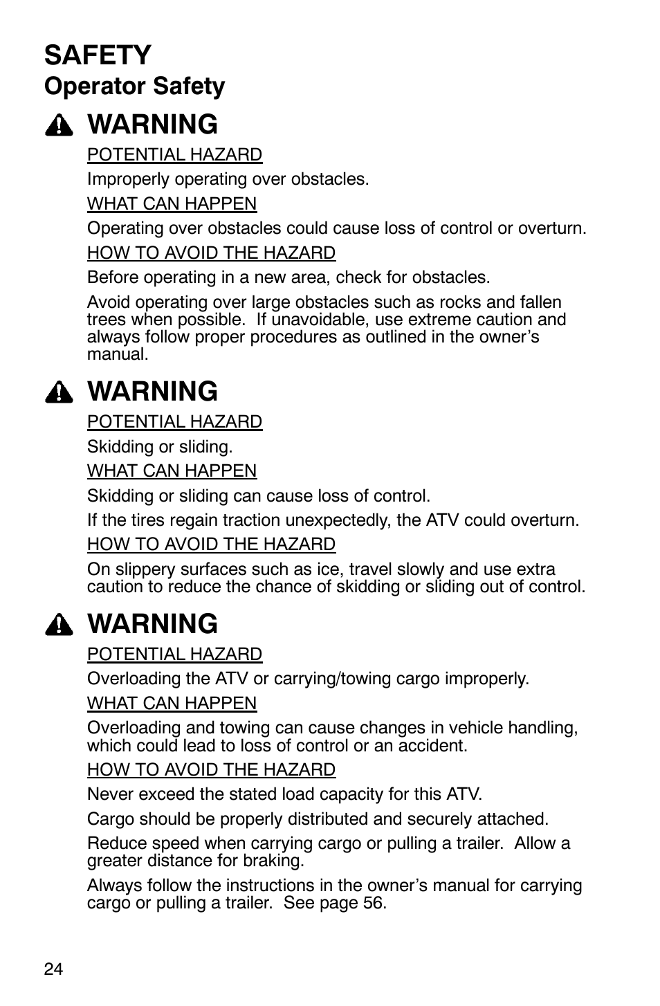 Safety, Warning, Operator safety | Polaris ATP 330 4x4 User Manual | Page 27 / 140