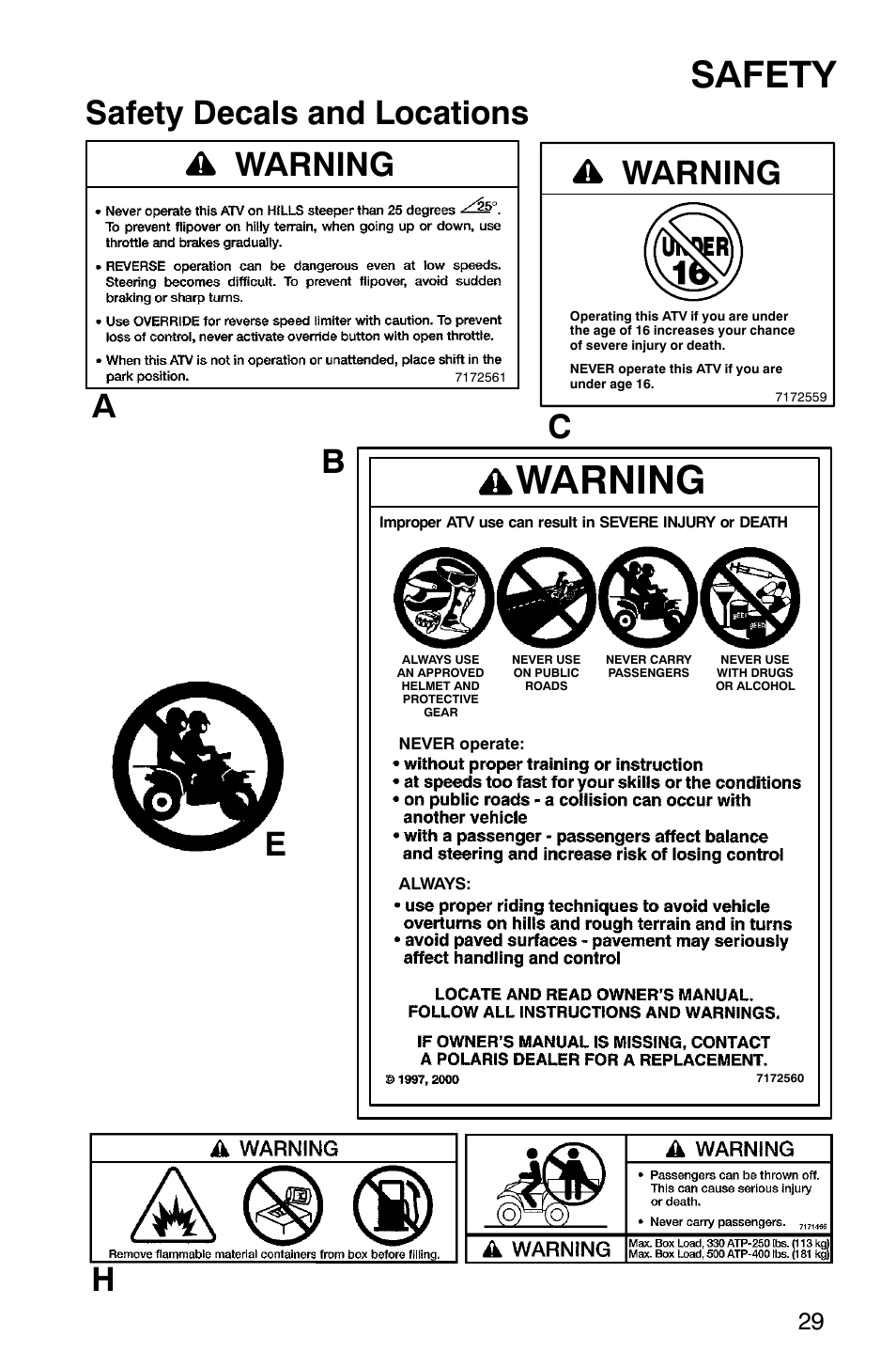 Warning, Safety | Polaris ATP 330 4x4 User Manual | Page 32 / 140