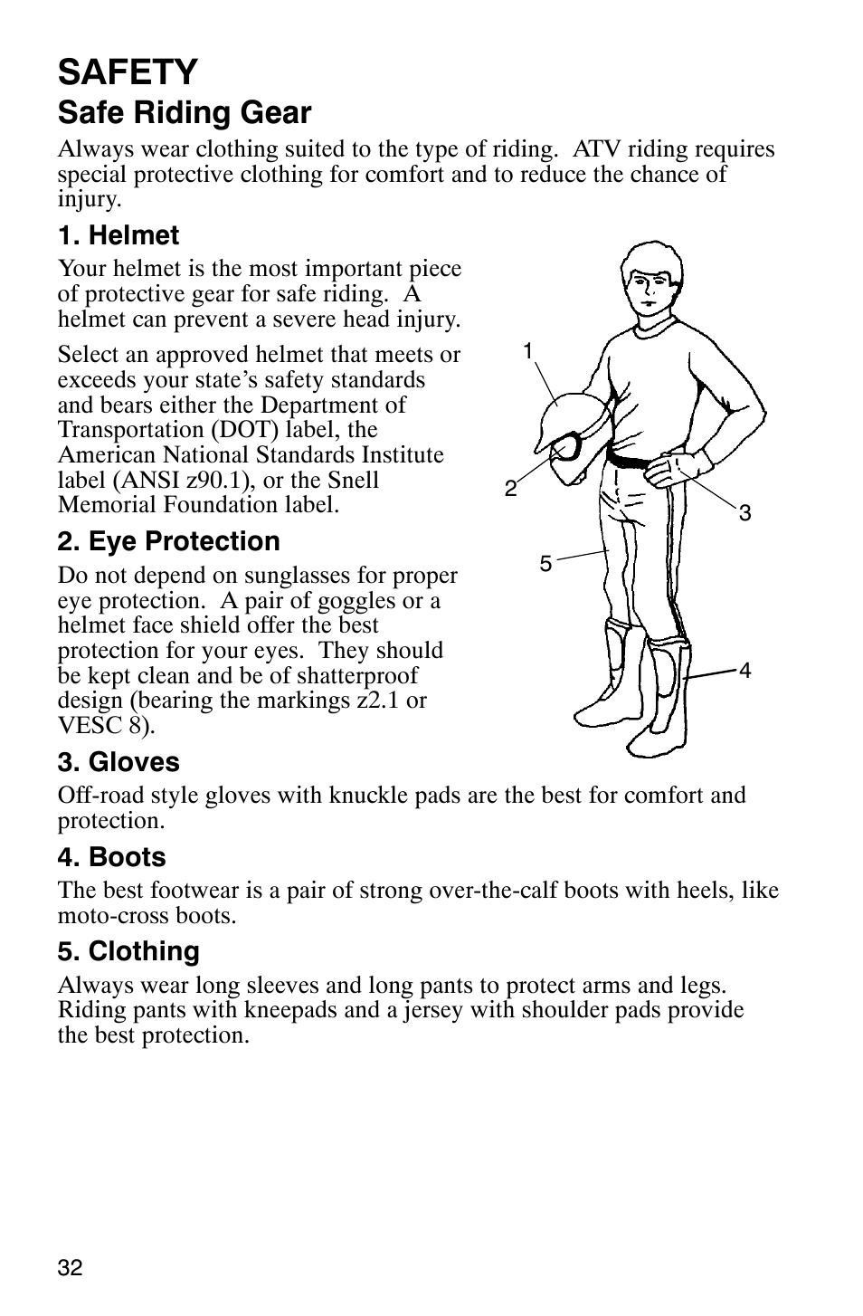 Safety, Safe riding gear | Polaris ATP 330 4x4 User Manual | Page 35 / 140