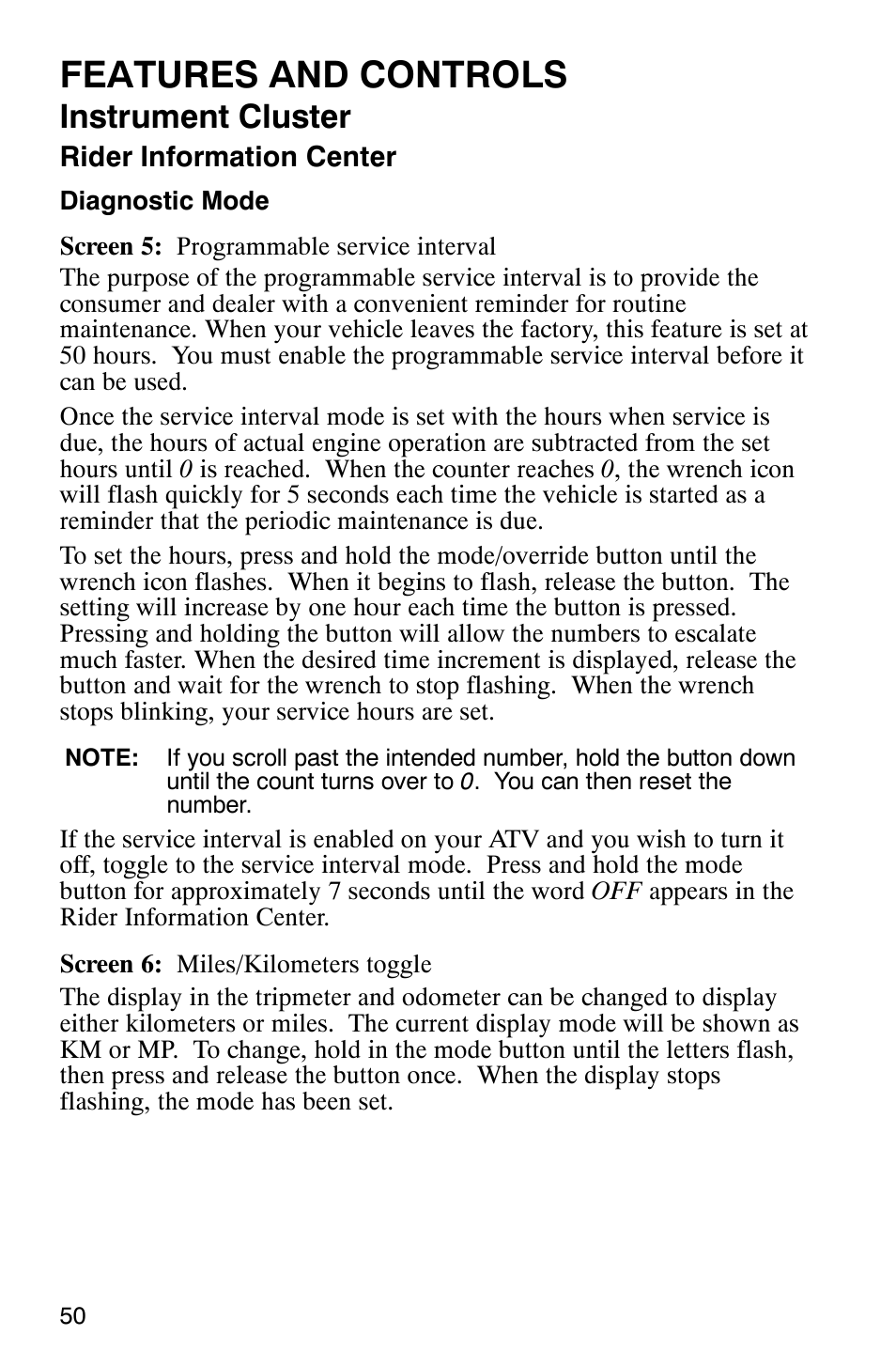 Features and controls, Instrument cluster | Polaris ATP 330 4x4 User Manual | Page 53 / 140