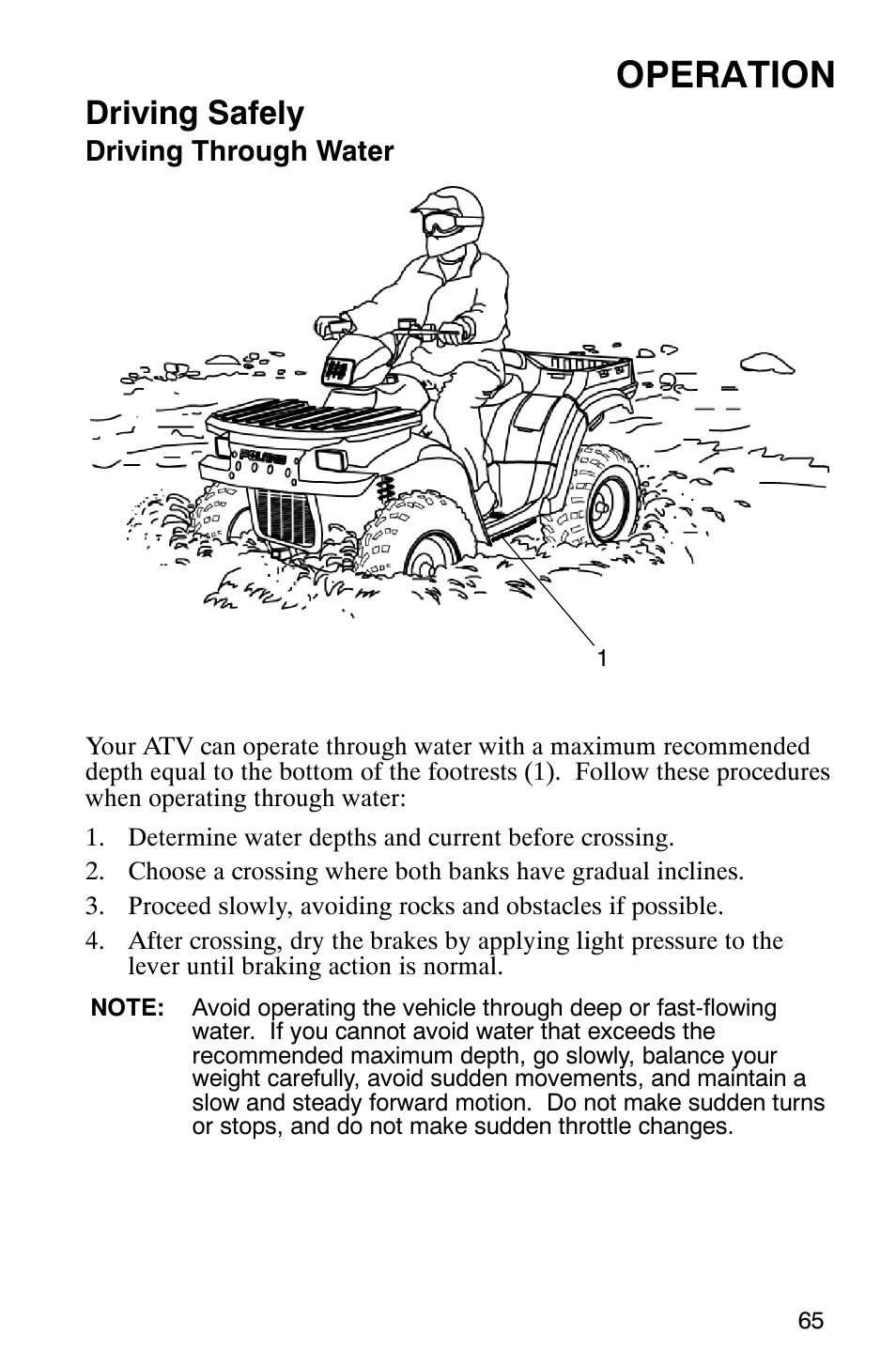 Operation, Driving safely | Polaris ATP 330 4x4 User Manual | Page 68 / 140
