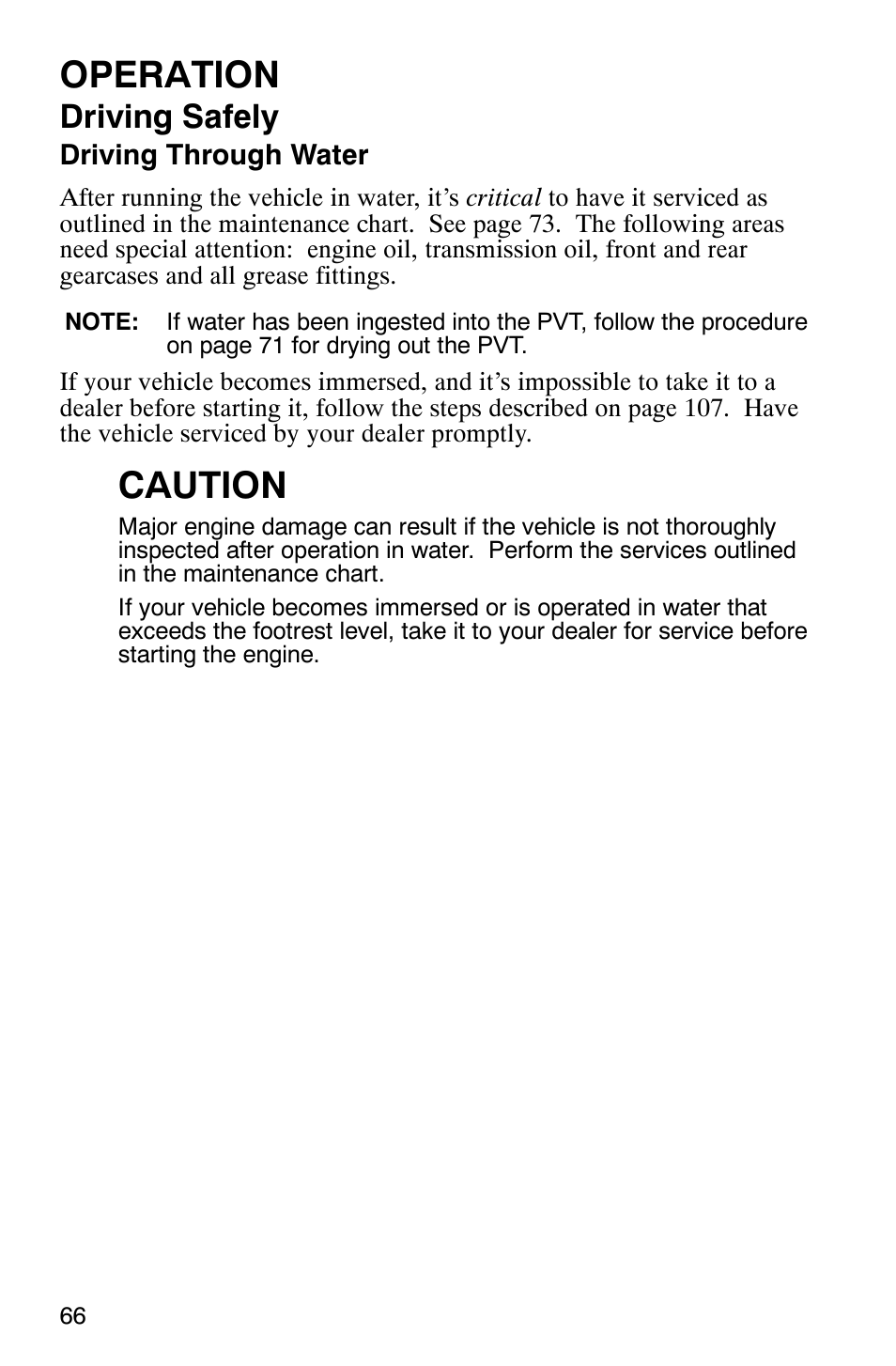 Operation, Caution, Driving safely | Polaris ATP 330 4x4 User Manual | Page 69 / 140