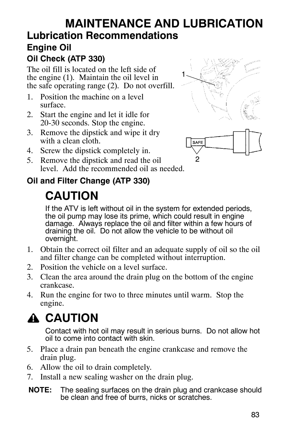 Maintenance and lubrication, Caution, Lubrication recommendations | Polaris ATP 330 4x4 User Manual | Page 86 / 140