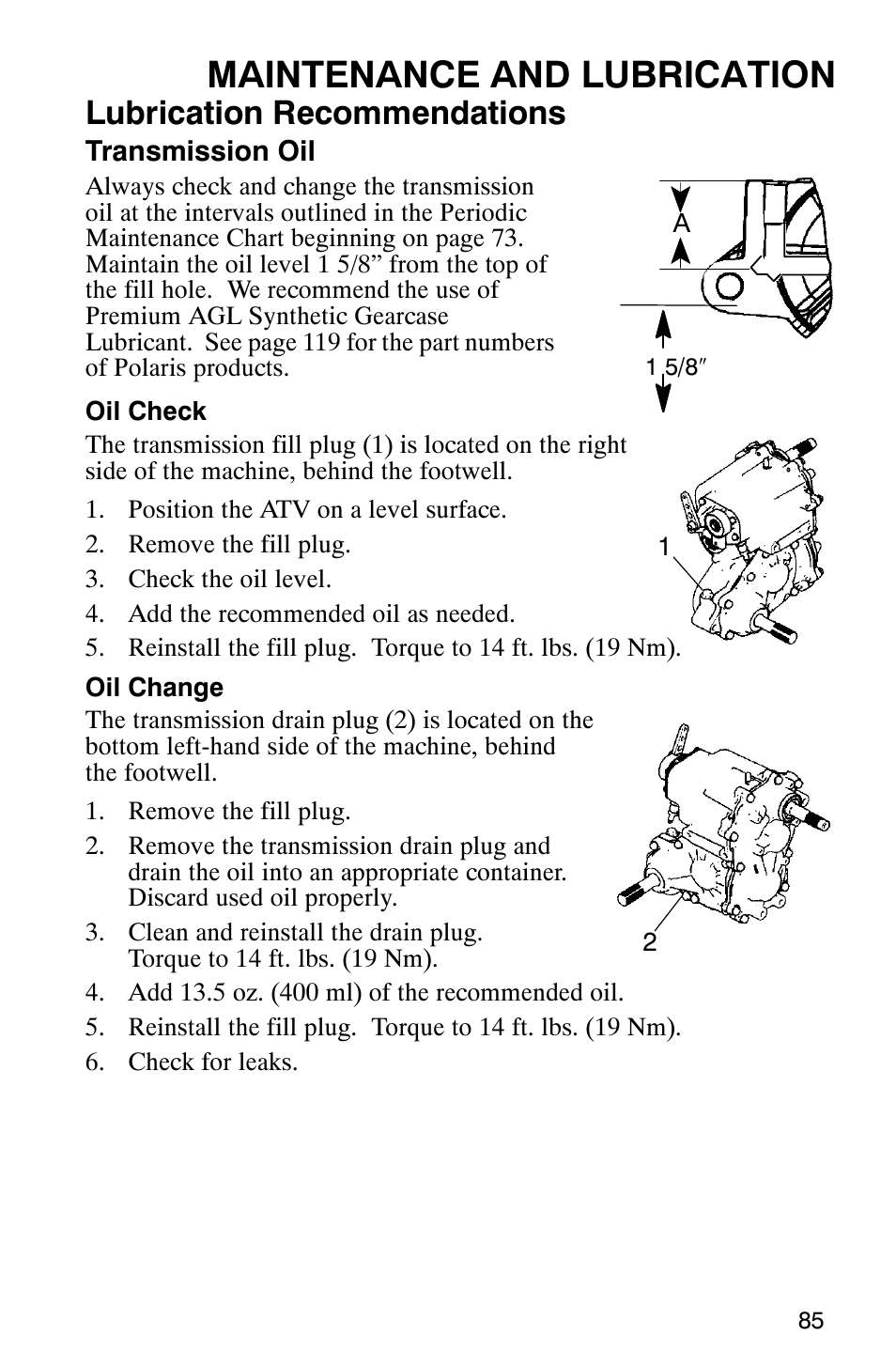 Maintenance and lubrication, Lubrication recommendations | Polaris ATP 330 4x4 User Manual | Page 88 / 140
