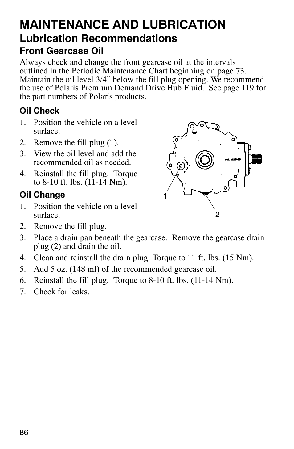 Maintenance and lubrication, Lubrication recommendations | Polaris ATP 330 4x4 User Manual | Page 89 / 140