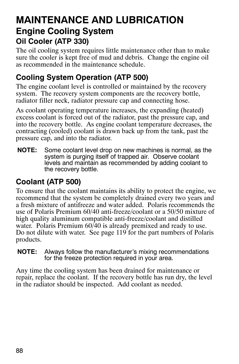 Maintenance and lubrication, Engine cooling system | Polaris ATP 330 4x4 User Manual | Page 91 / 140